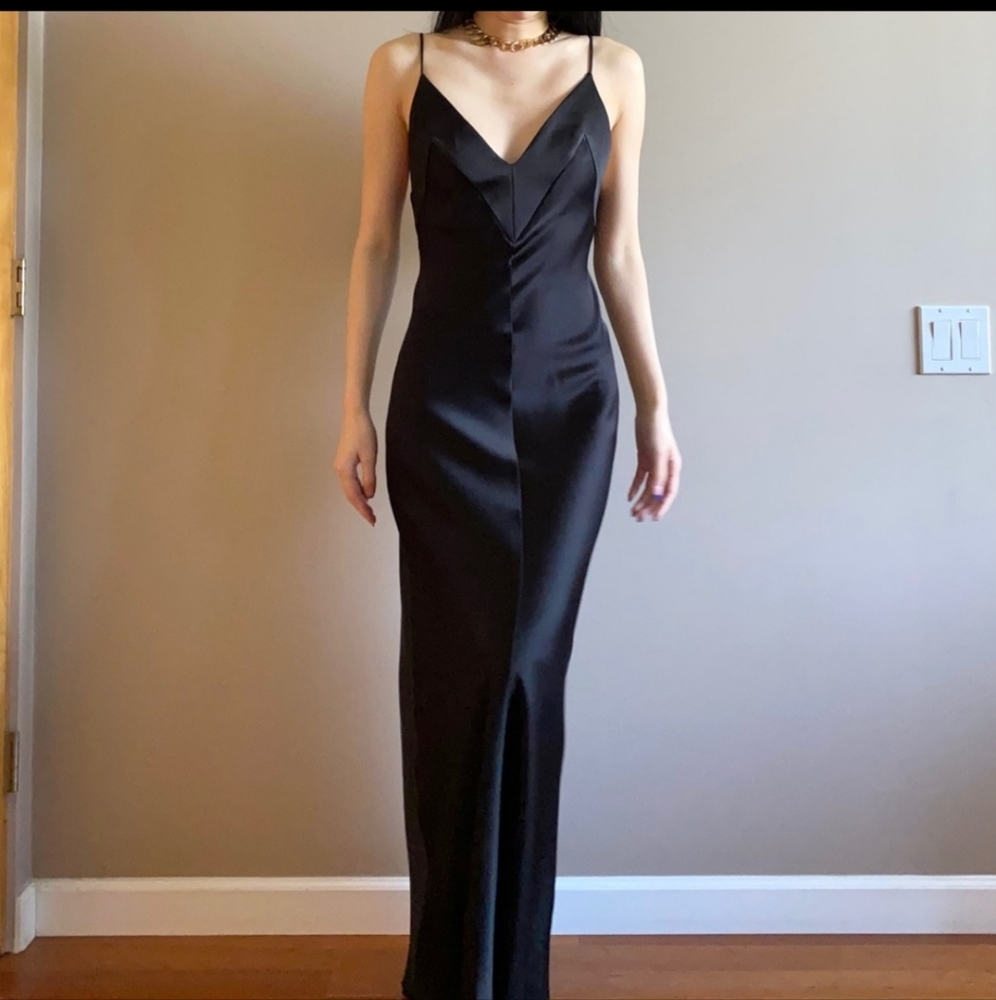 Zara Black Satin Slip Maxi Dress